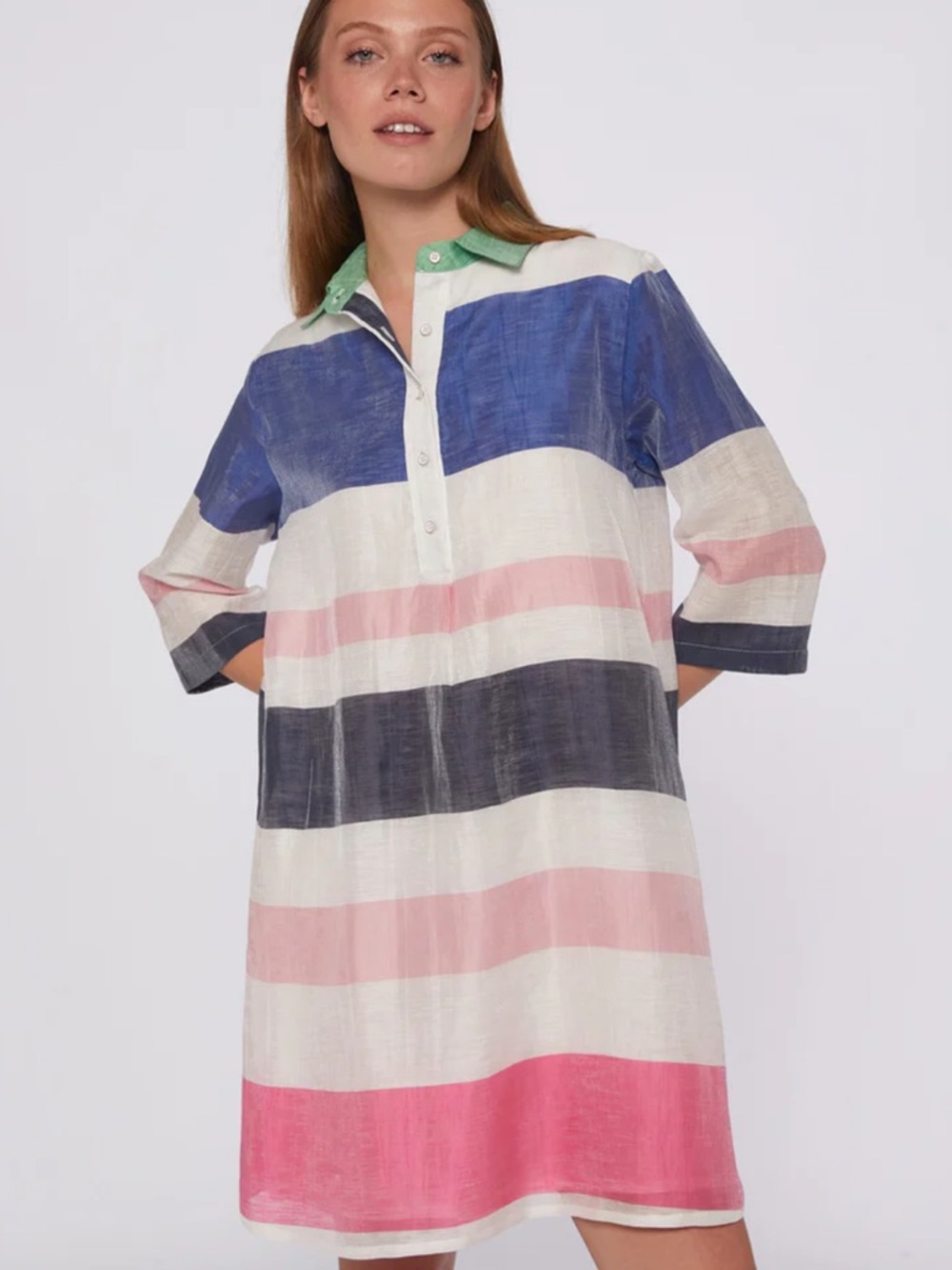 Vilagallo Striped Top with Navy Trim and Bright Accents